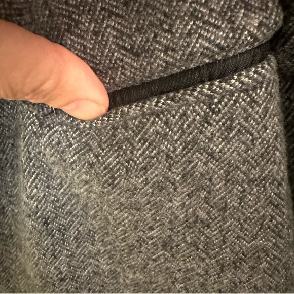 Zara Gray White Herringbone Single Snap Faux Pocket Mid Length PeaCoat Womens S - Picture 7 of 12